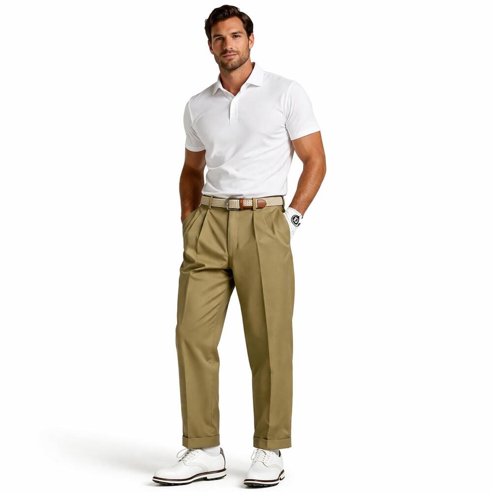 Perry Ellis Portfolio No Iron Flat Front Dress Pants Tan Comfort Waist Mens